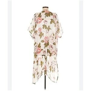 Band Of Gypsies Floral Kimono Cardigan Women Medium Pink Rose Duster Cottagecore